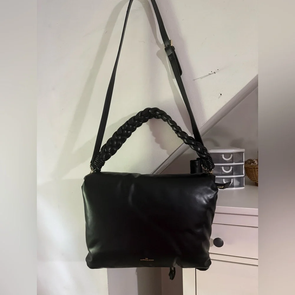 Roberta Rossi Black Leather Shoulder Bag with Braided Handle NWOT